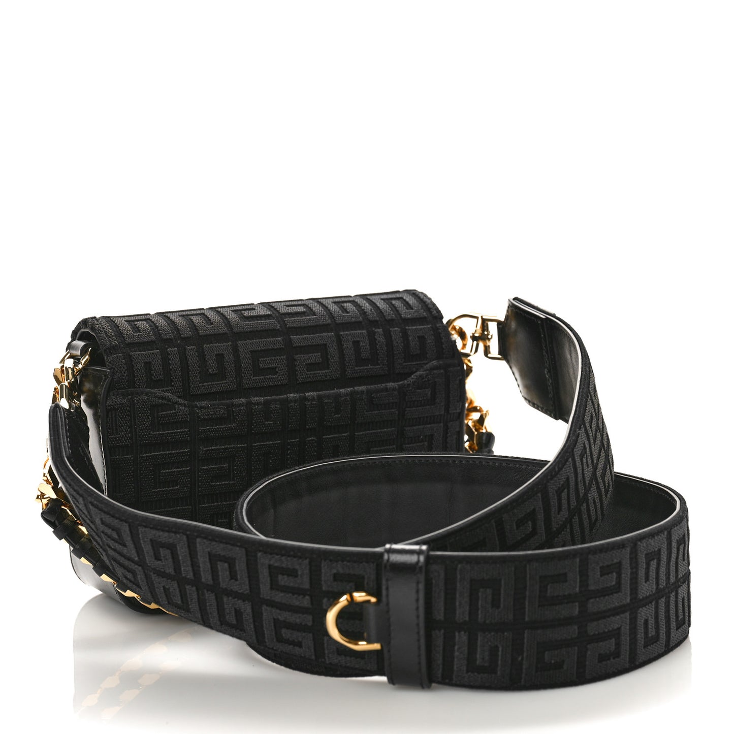 Canvas Woven Embroidered Small 4G Bag With Chain Black