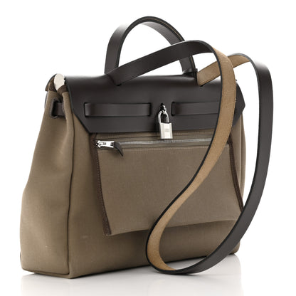 Hermes Vache Hunter Toile Herbag Zip Retourne 31 PM Etoupe Ebene 3 of 14