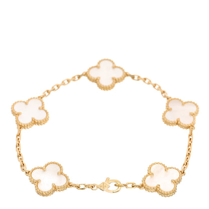 Van Cleef & Arpels 18K Yellow Gold Mother of Pearl 5 Motifs Vintage Alhambra Bracelet 2 of 4