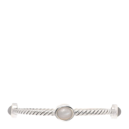 David Yurman Sterling Silver Moonstone 3mm 4 Station Bangle Bracelet 1 of 4