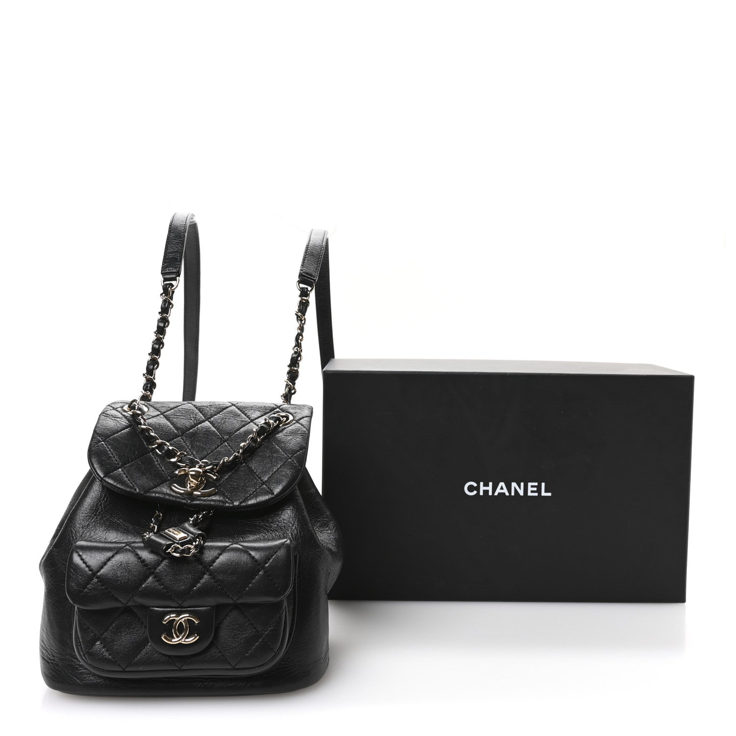 Chanel Glazed Aged Calfskin Quilted Small Duma Drawstring Backpack Black 11 of 11