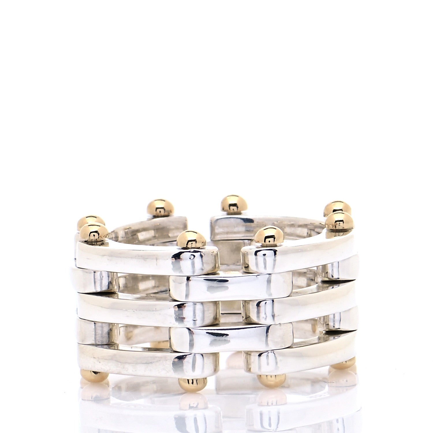 Tiffany Sterling Silver 18K Yellow Gold Gatelink Ring 53 6.5 3 of 6