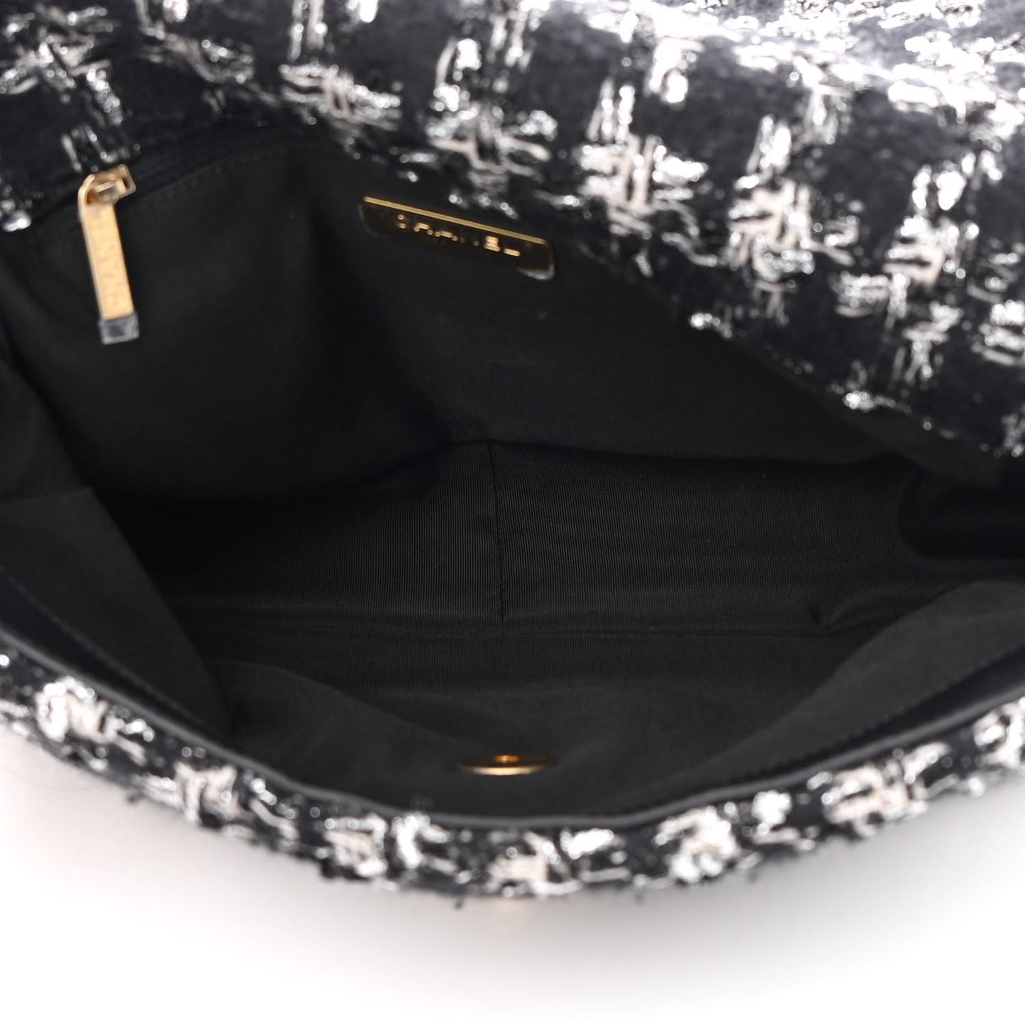 Tweed Quilted Large Chanel 19 Flap Black Silver Ecru