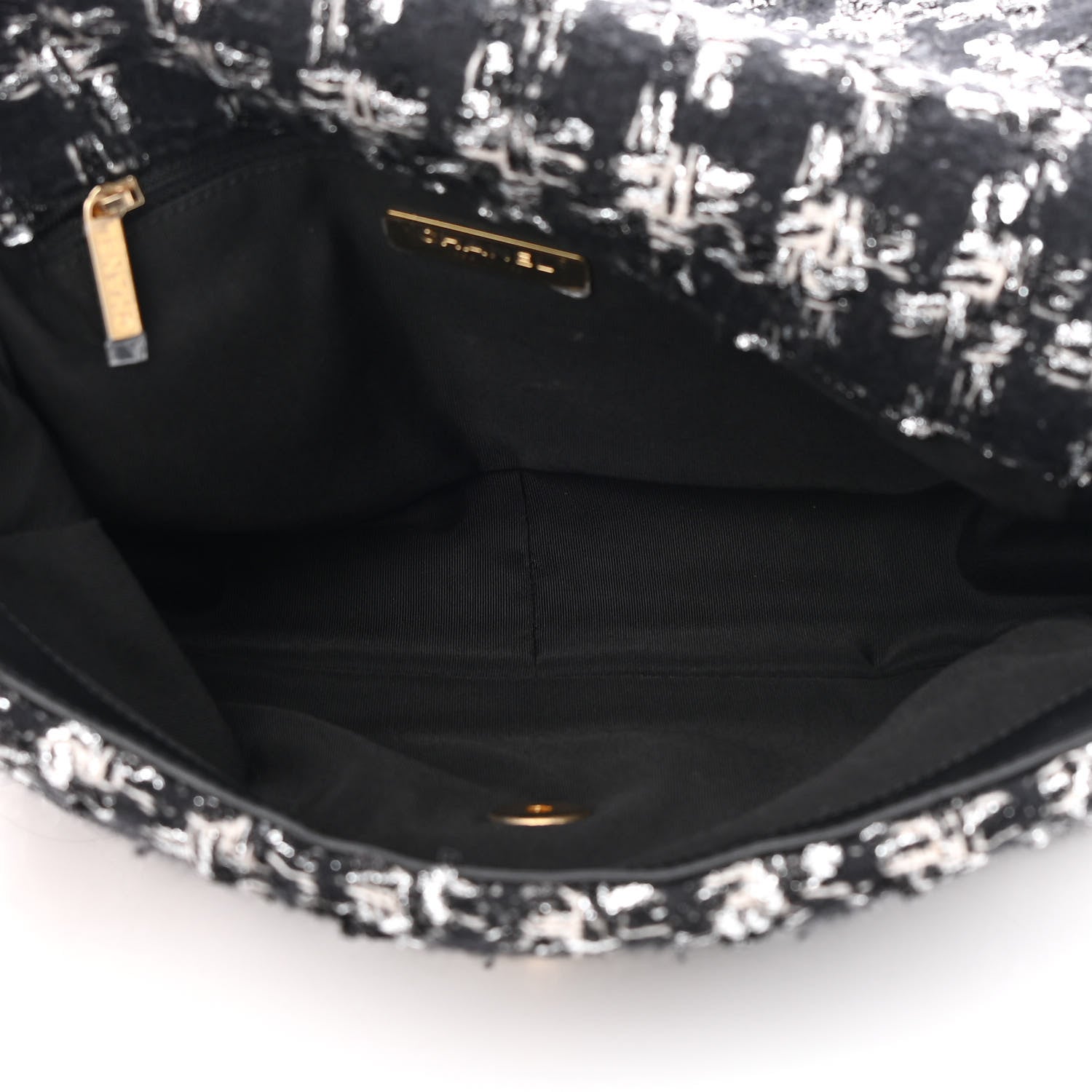 Chanel Tweed Quilted Large Chanel 19 Flap Black Silver Ecru 5 of 11