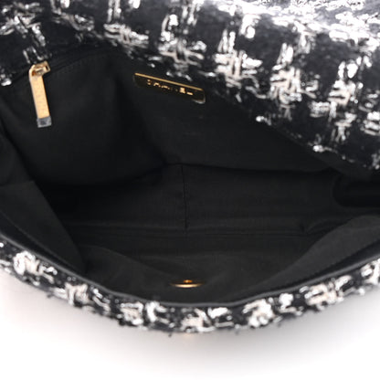 Chanel Tweed Quilted Large Chanel 19 Flap Black Silver Ecru 5 of 11