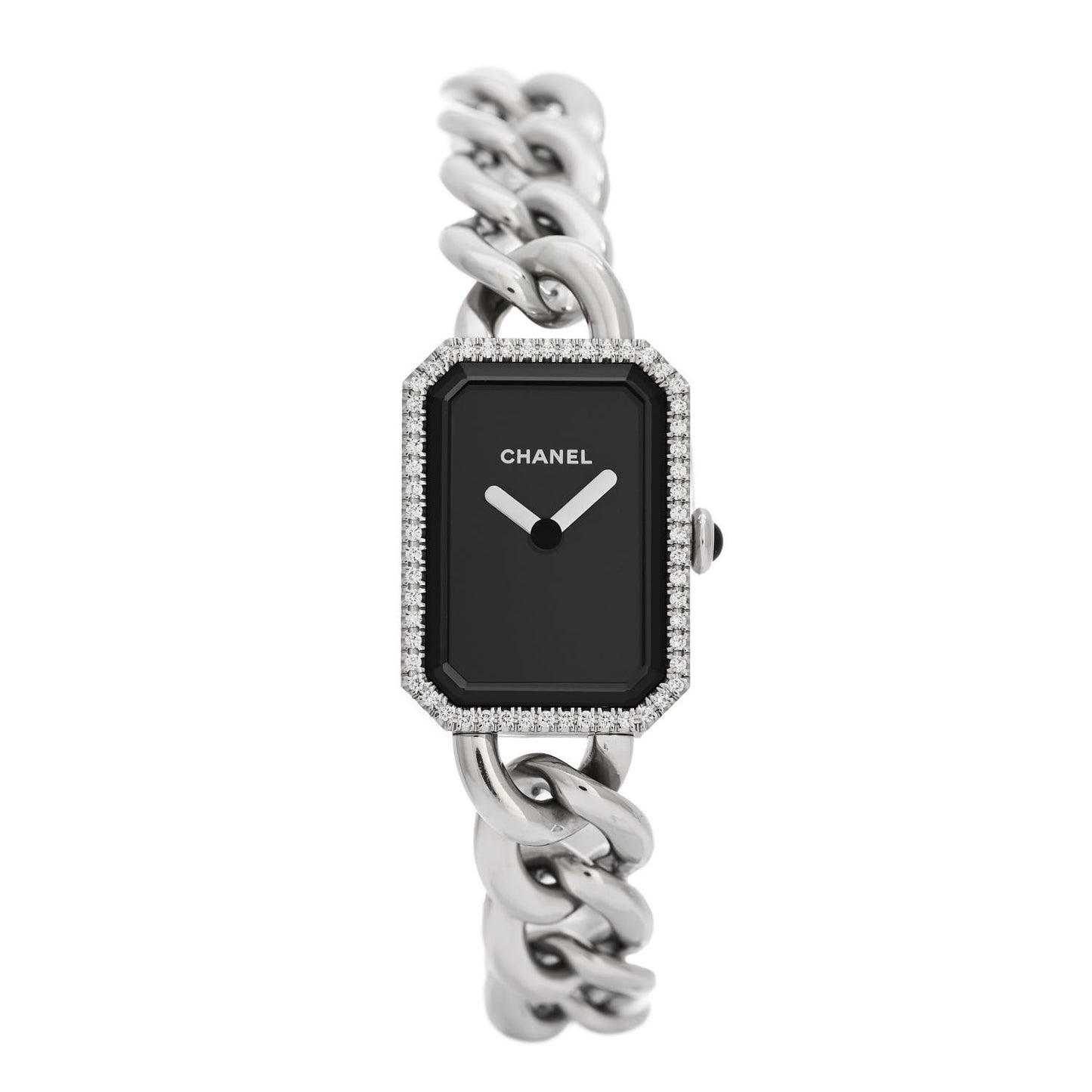Stainless Steel Diamond Bezel 20mm Chain Premiere Quartz Watch Black