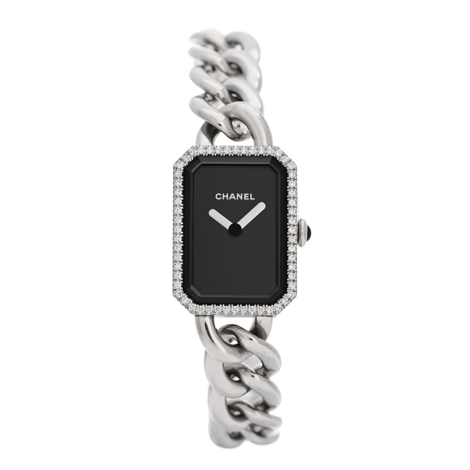 Chanel Stainless Steel Diamond Bezel 20mm Chain Premiere Quartz Watch Black 1 of 5