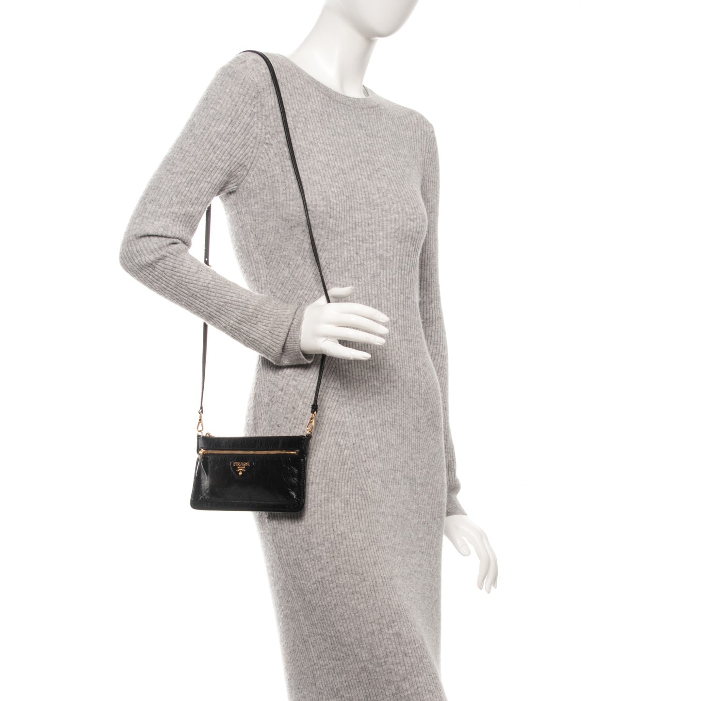 Vitello Shine Zip Crossbody Bag Nero Black