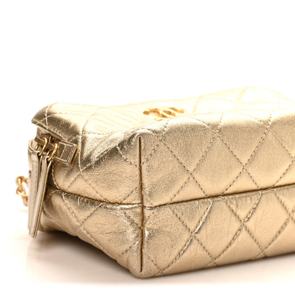 Chanel Metallic Lambskin Quilted Mini Bowling Bag Gold 9 of 10