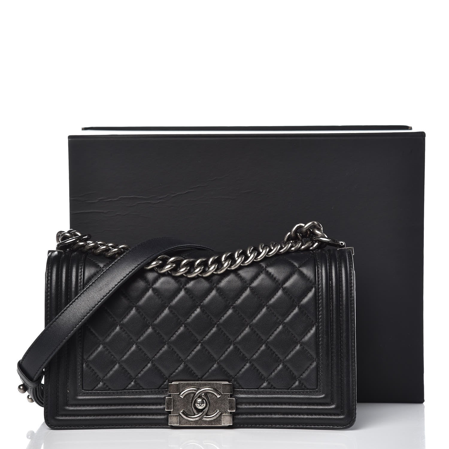Chanel Lambskin Quilted Medium Boy Flap Black 15 of 16