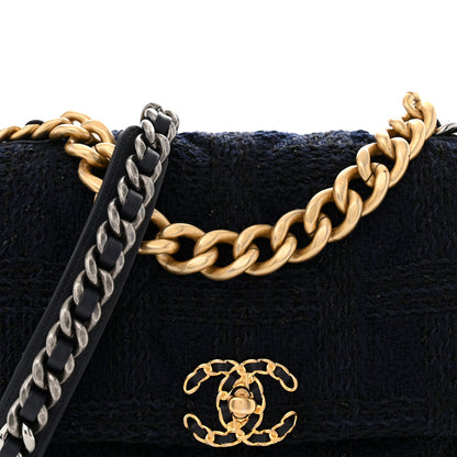 Chanel Tweed Quilted Large Chanel 19 Flap Navy Blue 8 of 10