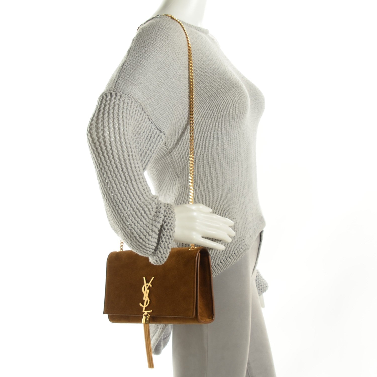 Saint Laurent Suede Medium Classic Monogram Kate Tassel Satchel Light Ochre 2 of 8