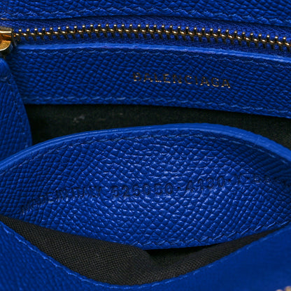 Balenciaga Signature Grained Calfskin Logo XXS Ville Top Handle Bag Bleu Roi White 7 of 10