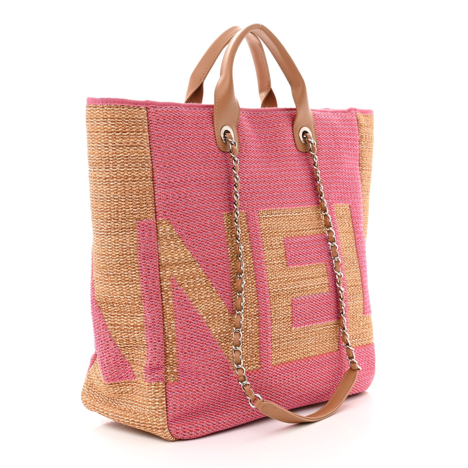 Chanel Mixed Fibers Large Shopping Bag Pink Beige 3 of 10