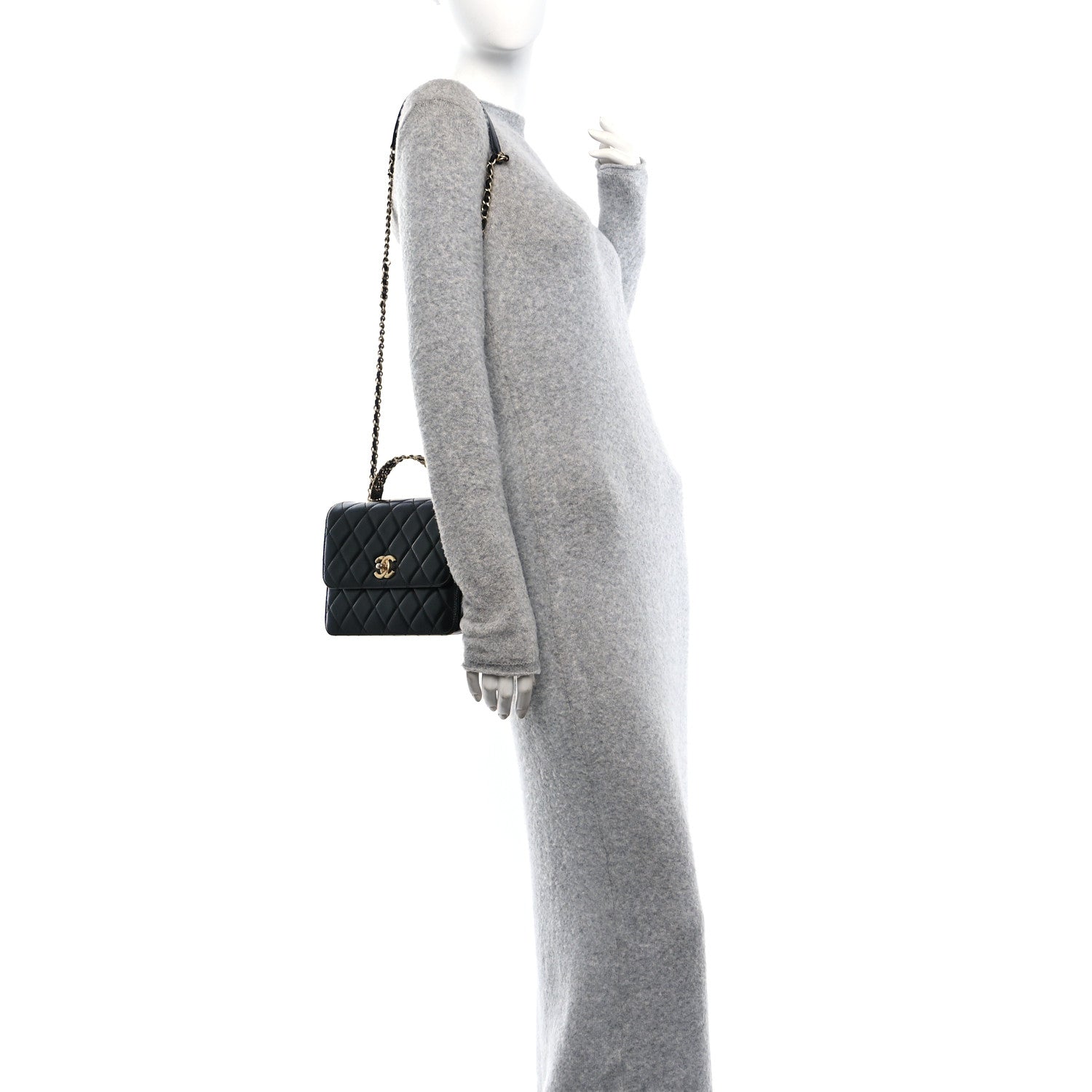 Chanel Shiny Calfskin Quilted Small Metal Chain Top Handle Flap Black 2 of 10