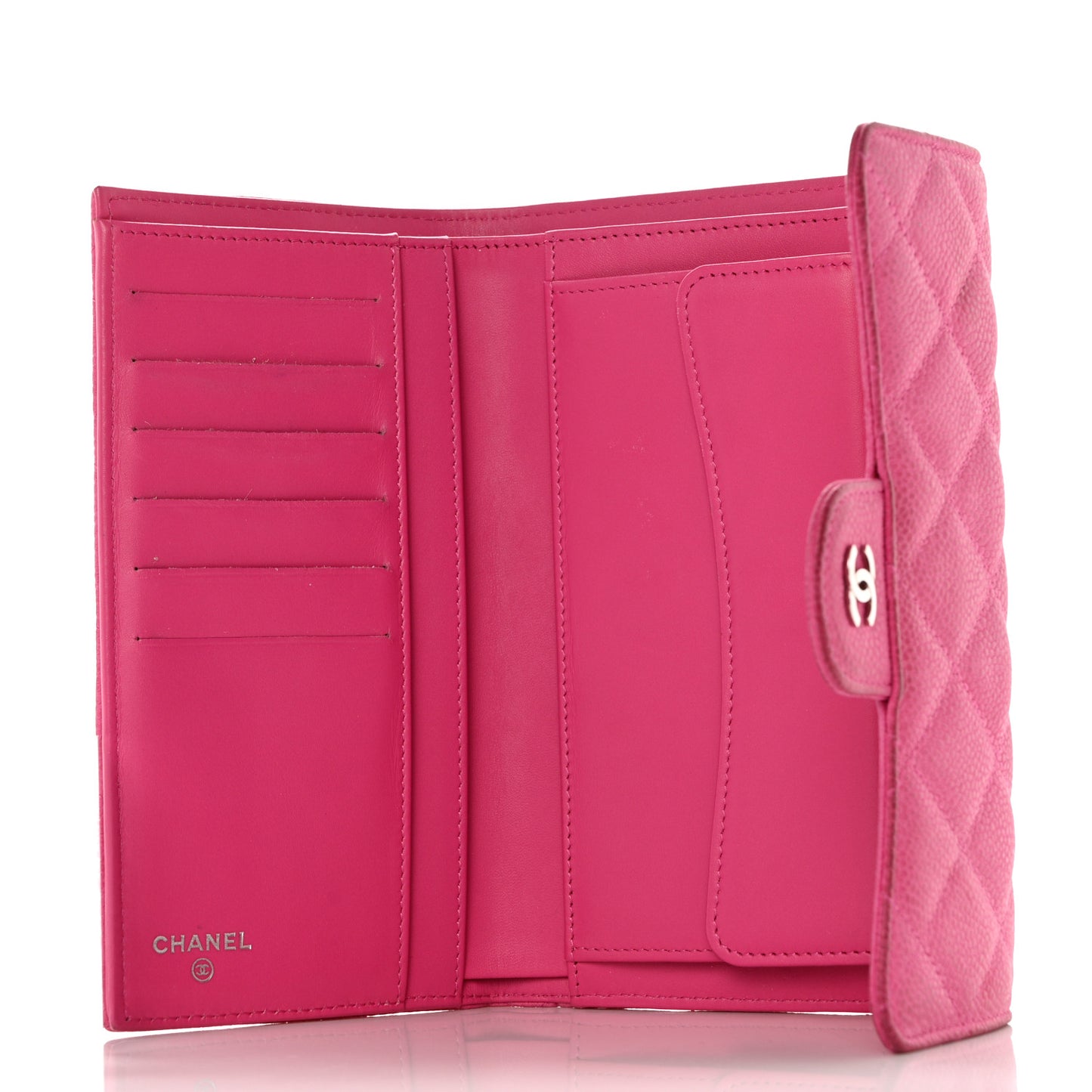 Iridescent Caviar Quilted Long Flap Wallet Dark Pink