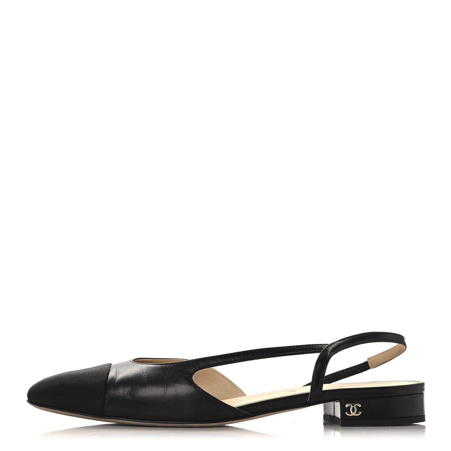 Goatskin Grosgrain Cap Toe CC Slingback Flats 39 Black