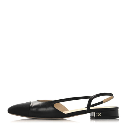 Chanel Goatskin Grosgrain Cap Toe CC Slingback Flats 39 Black 1 of 10