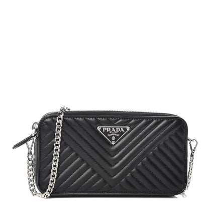 Prada Nappa Impunture Diagramme Mini Double Zip Chain Crossbody Bag Black 1 of 10