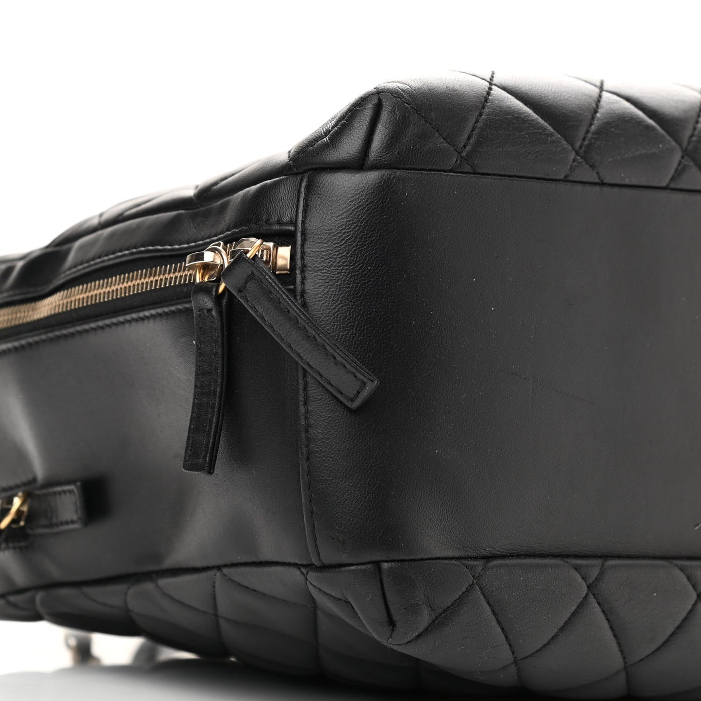 Lambskin Quilted Large Trendy CC Bowling Bag Black