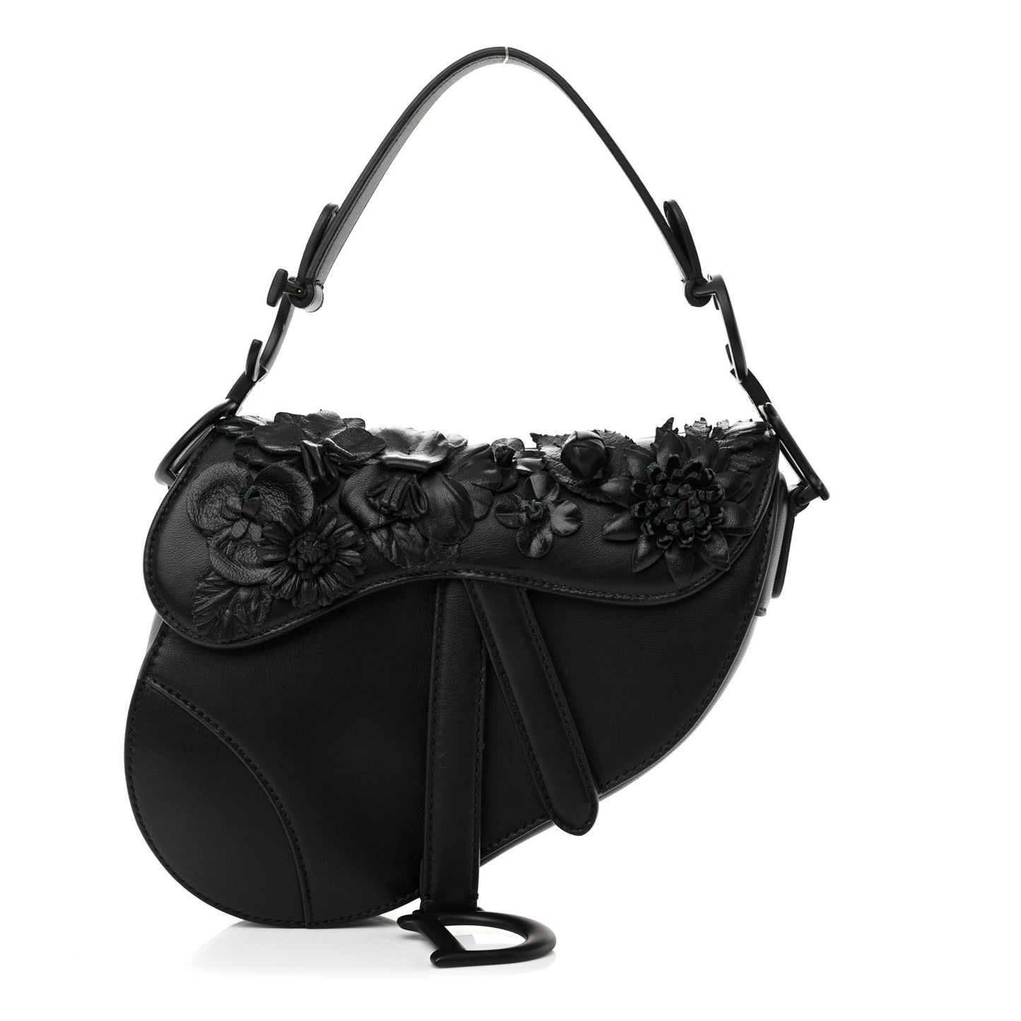 Lambskin Mini 3D Floral Saddle Bag Black
