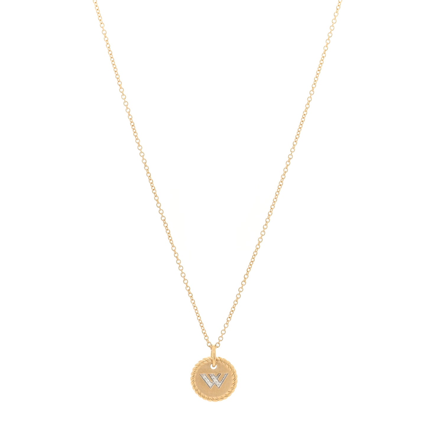 18K Yellow Gold Diamond Initial W Charm Pendant Necklace