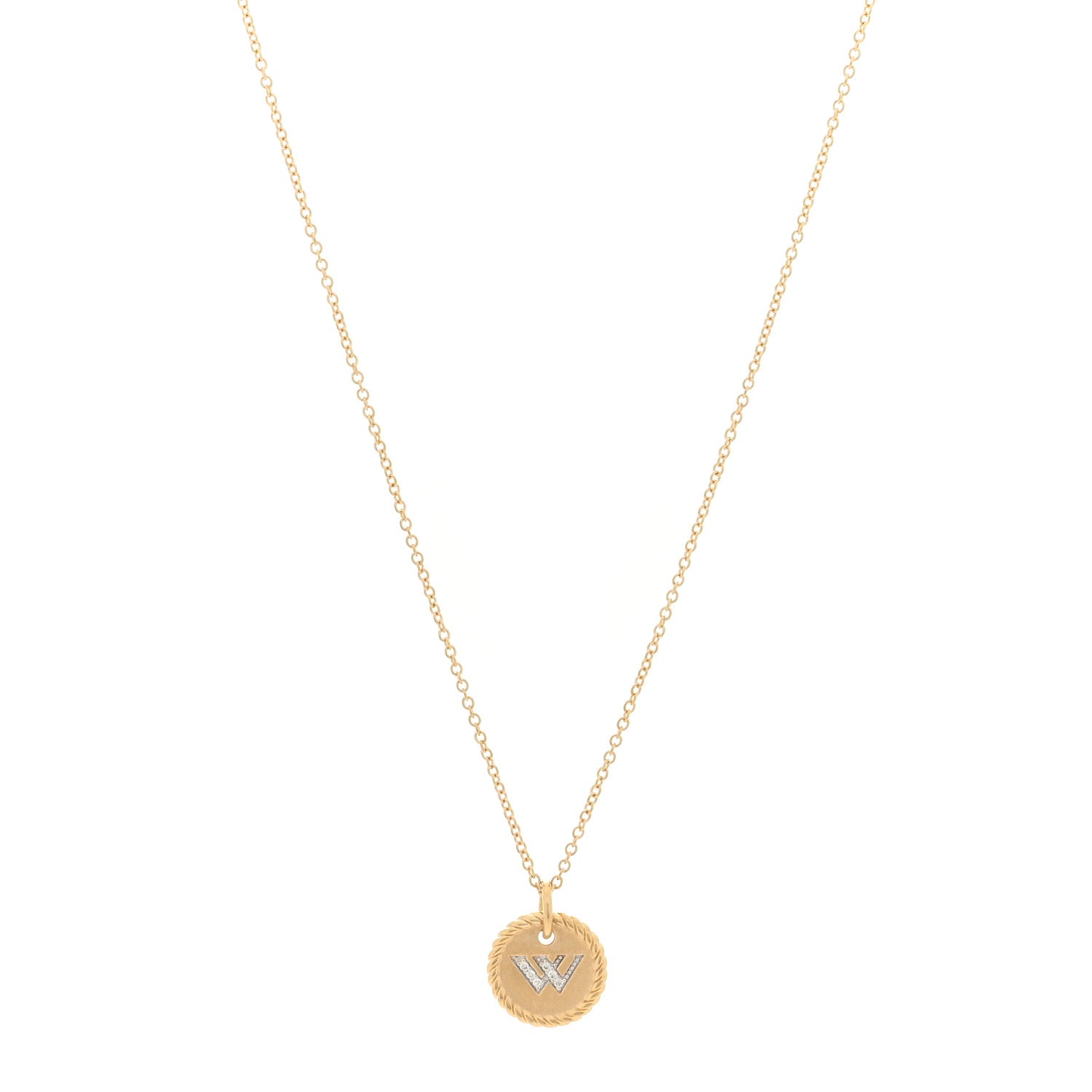 David Yurman 18K Yellow Gold Diamond Initial W Charm Pendant Necklace 1 of 5