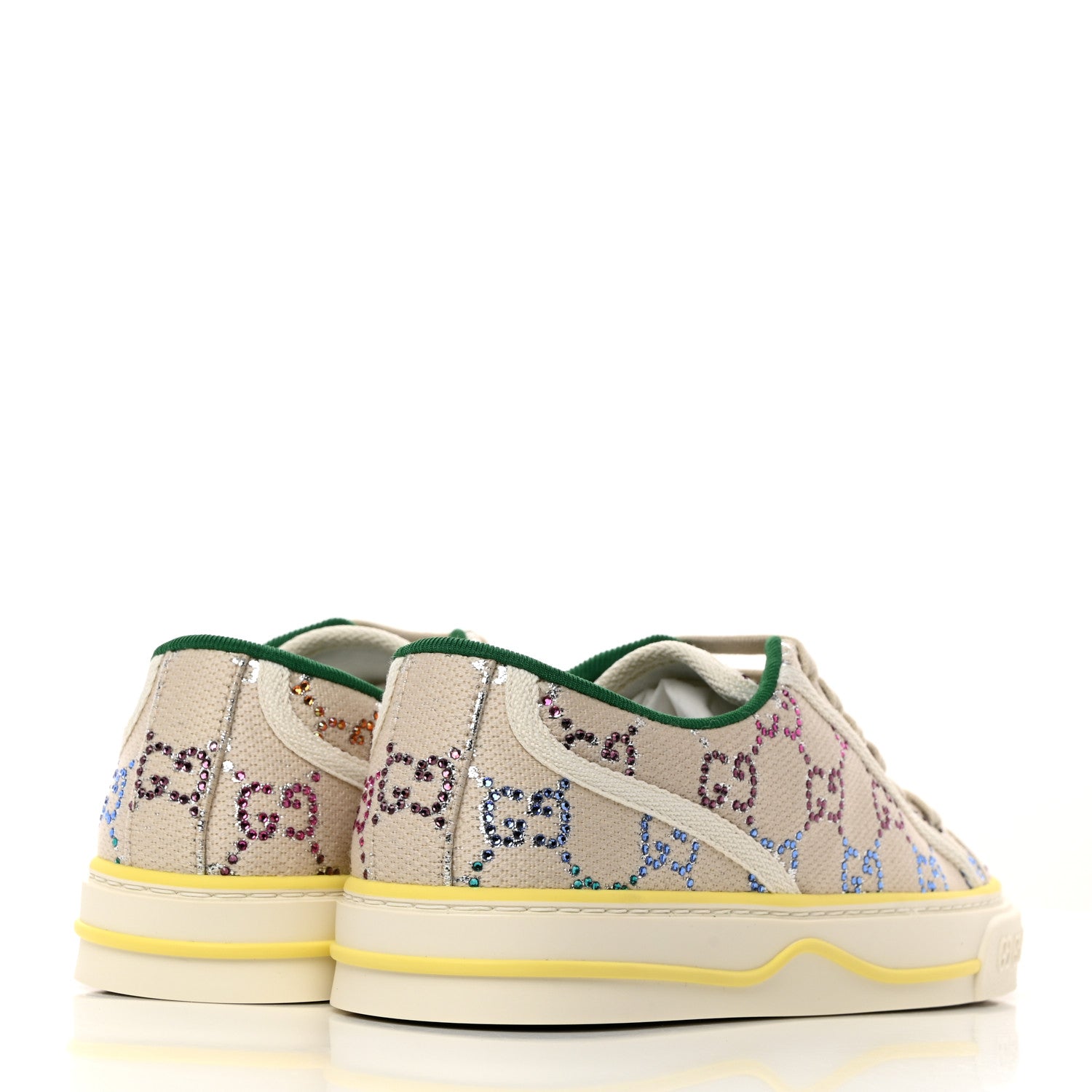 Gucci Canvas Lame Crystal GG Monogram Womens 1977 Tennis Sneakers 36.5 Gardenia Silver Mystic White 4 of 8