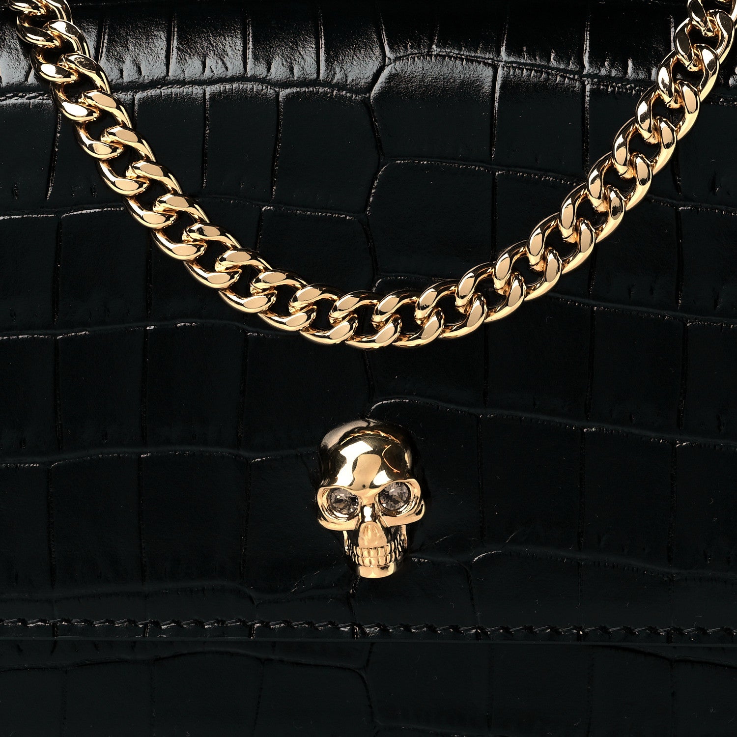 Alexander McQueen Calfskin Crocodile Embossed Skull Mini Crossbody Bag Black 8 of 10