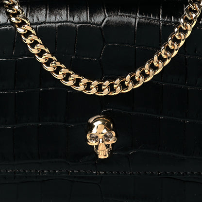 Alexander McQueen Calfskin Crocodile Embossed Skull Mini Crossbody Bag Black 8 of 10