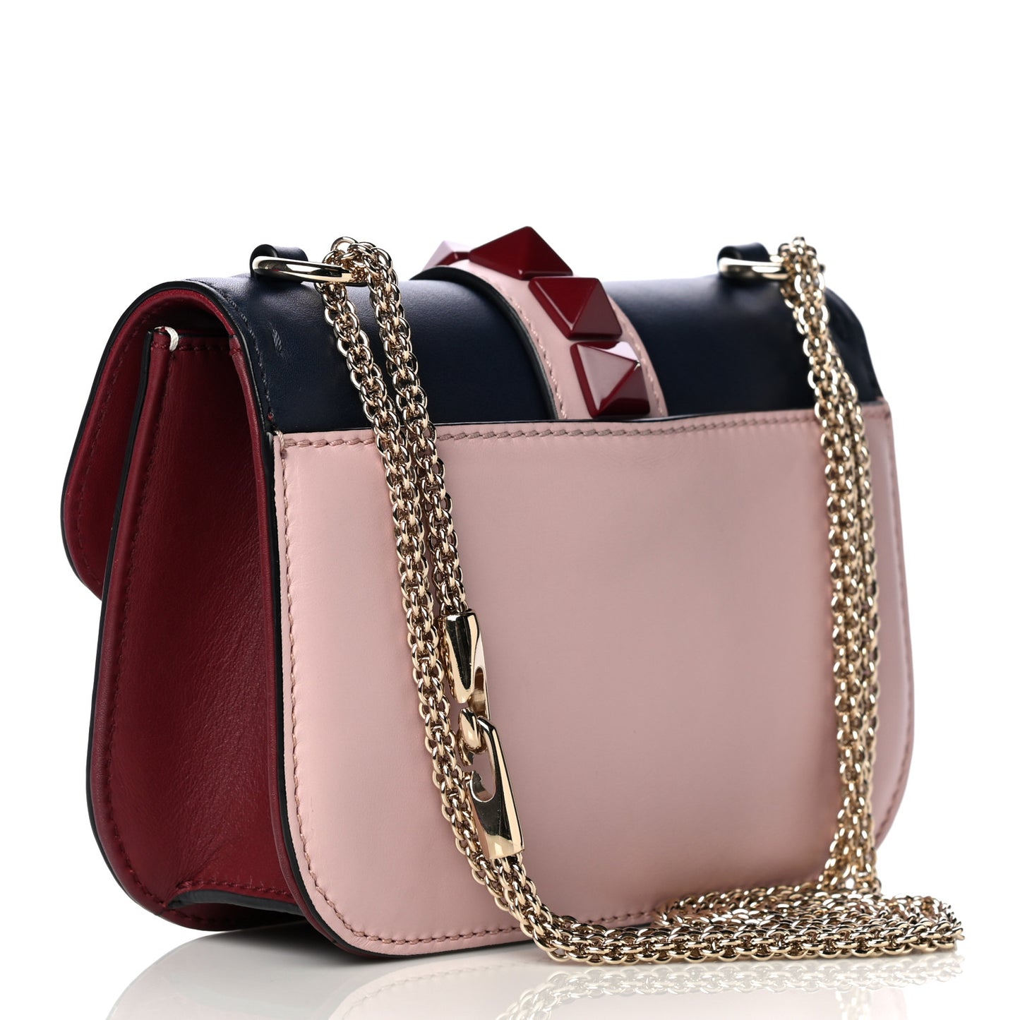 Vitello Small Glam Lock Rockstud Flap Light Ivory Water Rose Marine Rubin