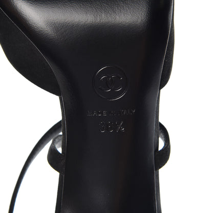 Chanel Suede Patent Cap Toe CC Heels 36.5 Black 6 of 9