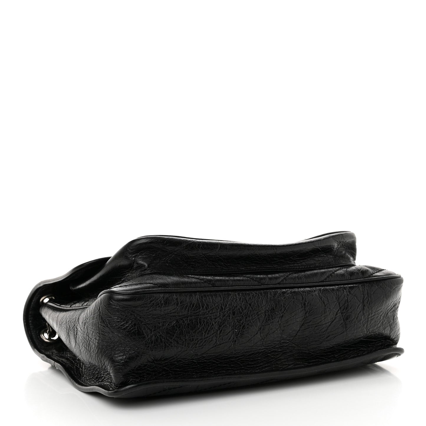Crinkled Calfskin Matelasse Monogram Large Niki Chain Satchel Black