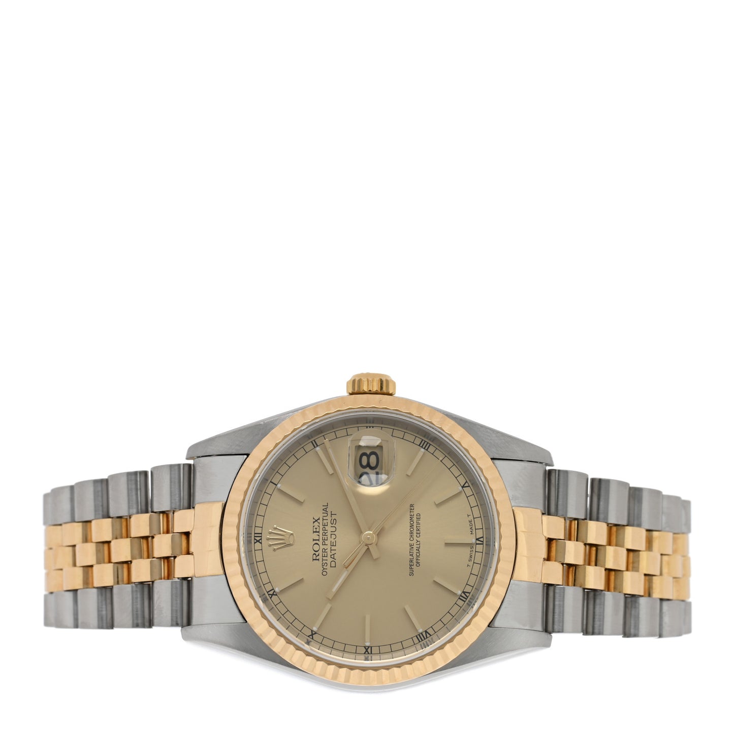 Stainless Steel 18K Yellow Gold 36mm Oyster Perpetual Datejust Watch Champagne 16233