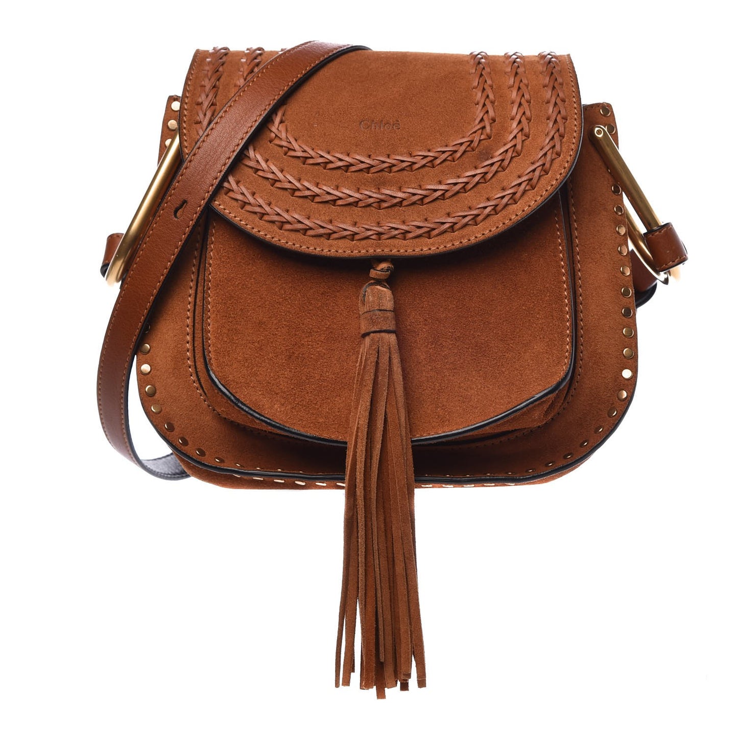 Suede Calfskin Braided Small Hudson Shoulder Bag Caramel