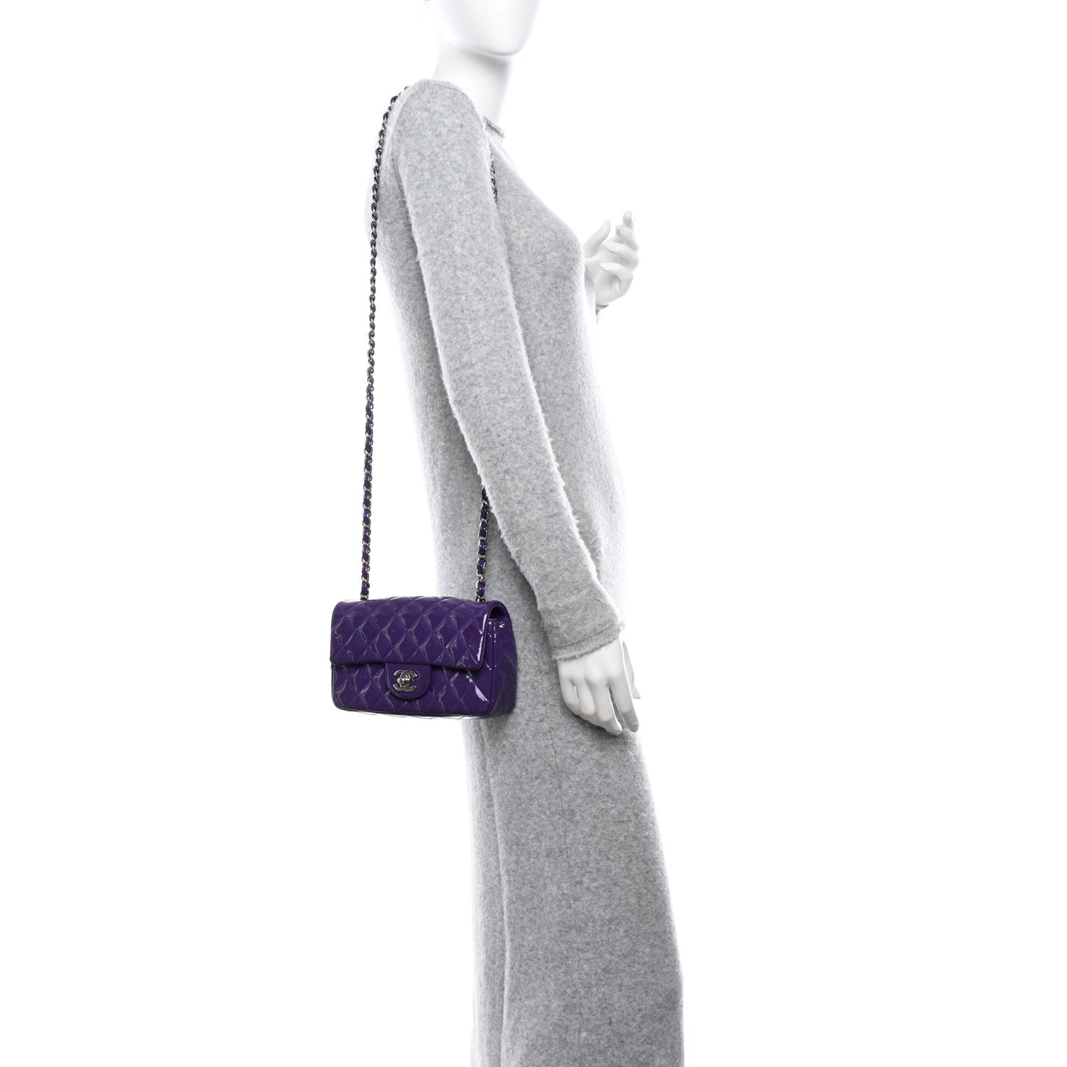 Chanel Patent Quilted Mini Rectangular Flap Purple 2 of 13