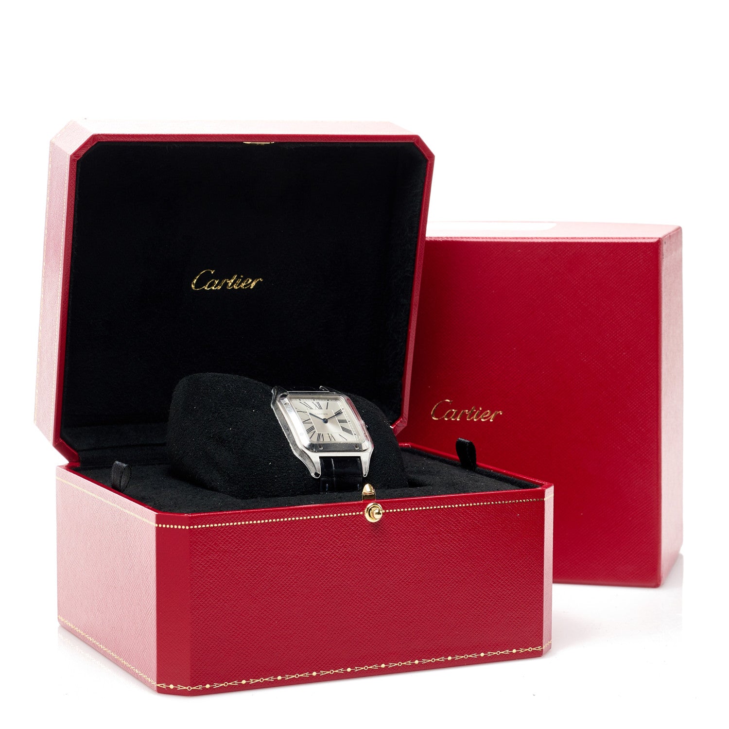 Cartier Stainless Steel Alligator 31.4mm Santos Dumont Quartz Watch Blue 9 of 10