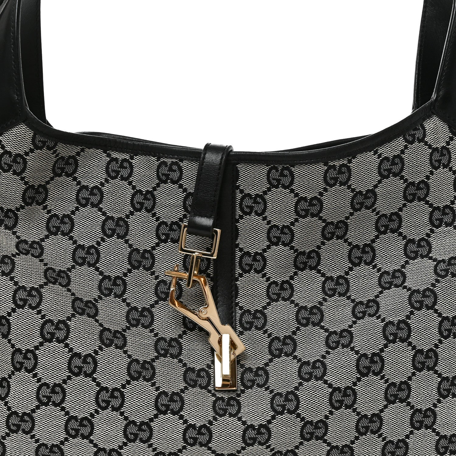 Gucci Monogram Lobster Clasp Jackie O Hobo Beige Black 8 of 10