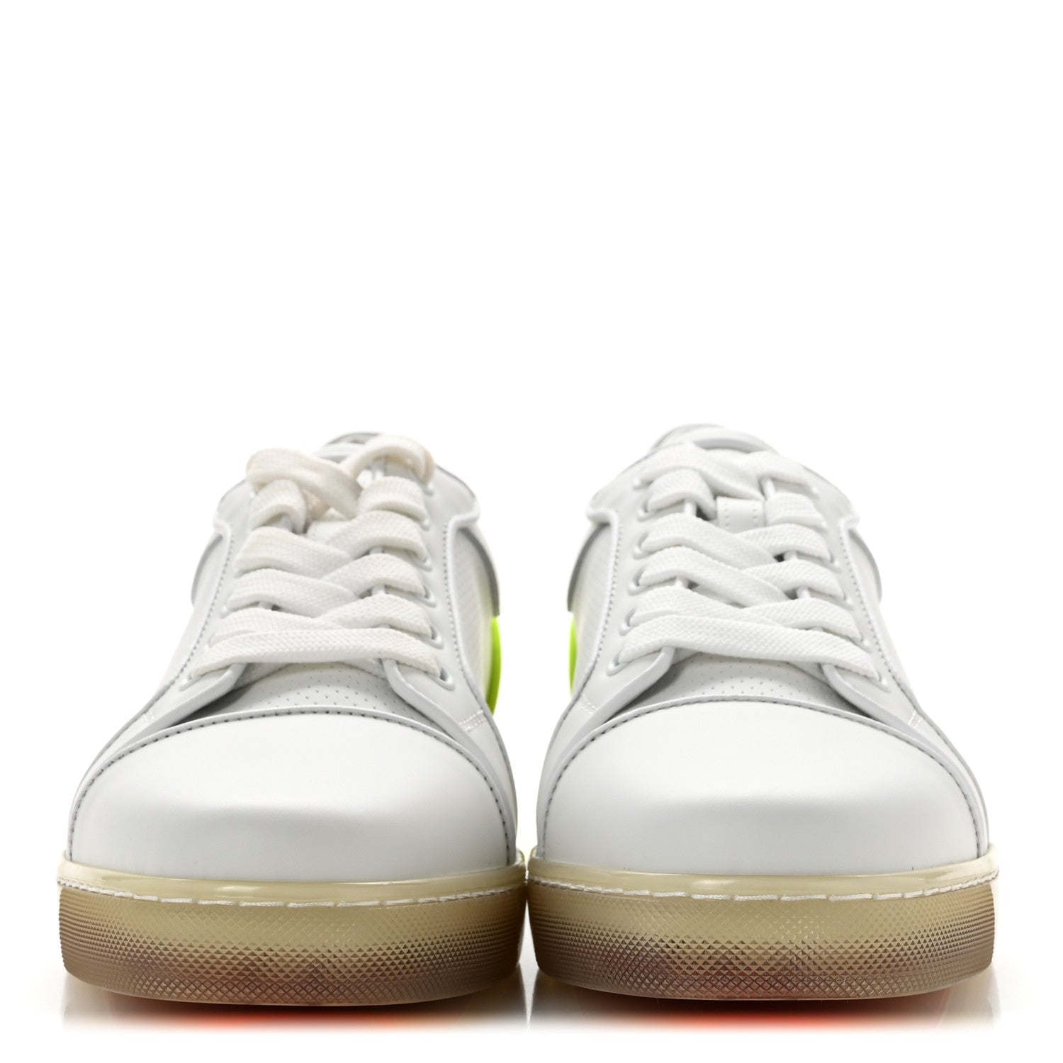 Christian Louboutin Calfskin Perforated Nappa Womens Fun Vieira Orlato Flat Sneakers 39 Bianco Fluo Yellow 3 of 10