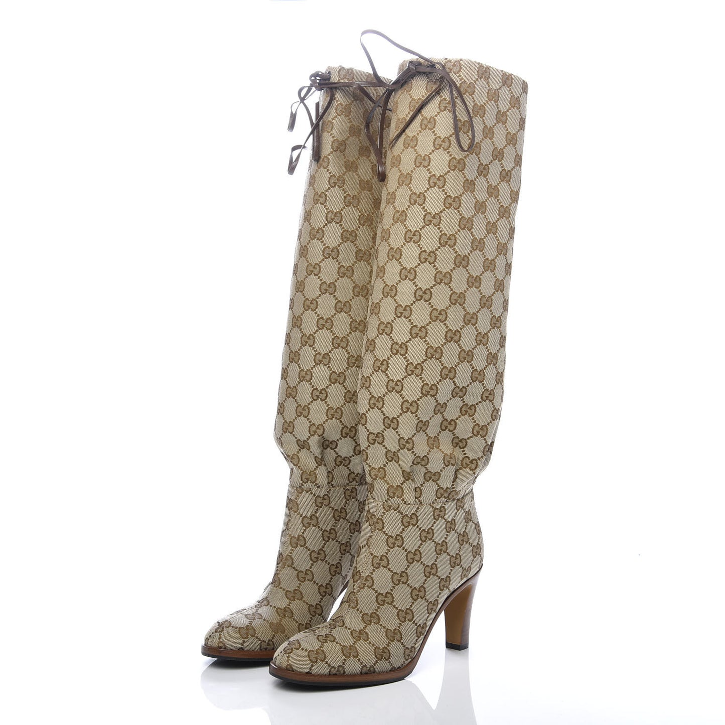 Monogram Malaga Kid Mid Heel Boots 36.5 Beige Ebony