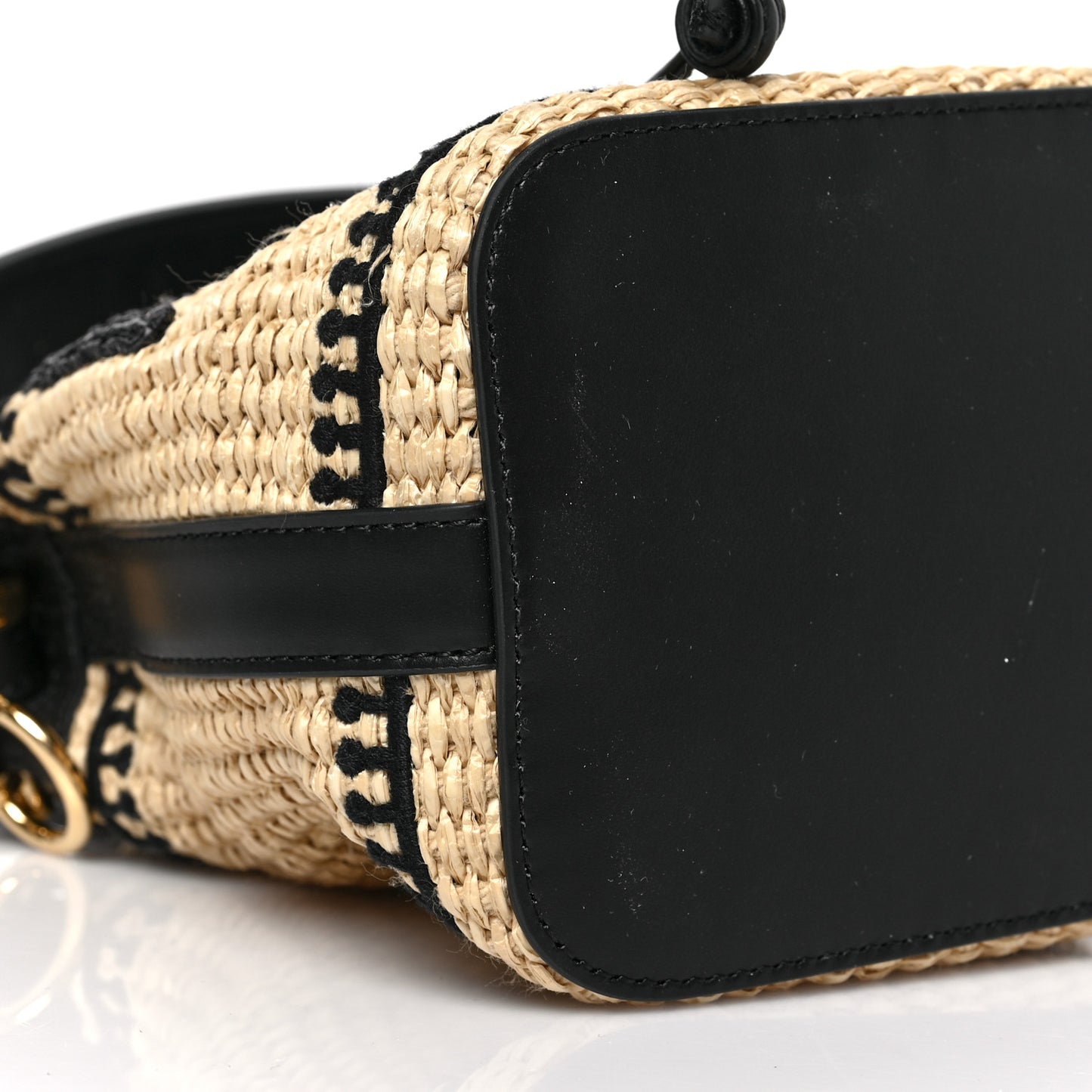 Straw F is Fendi Logo Crochet Mini Mon Tresor Bucket Bag Naturale Black