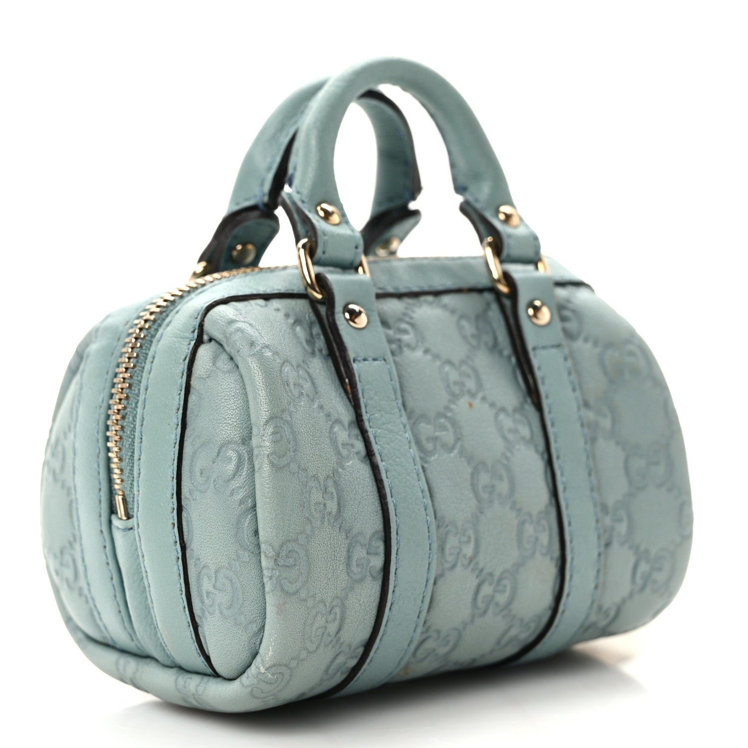 Gucci Monogram GG Mini Boston Coin Purse Key Chain Ring Light Blue 3 of 6