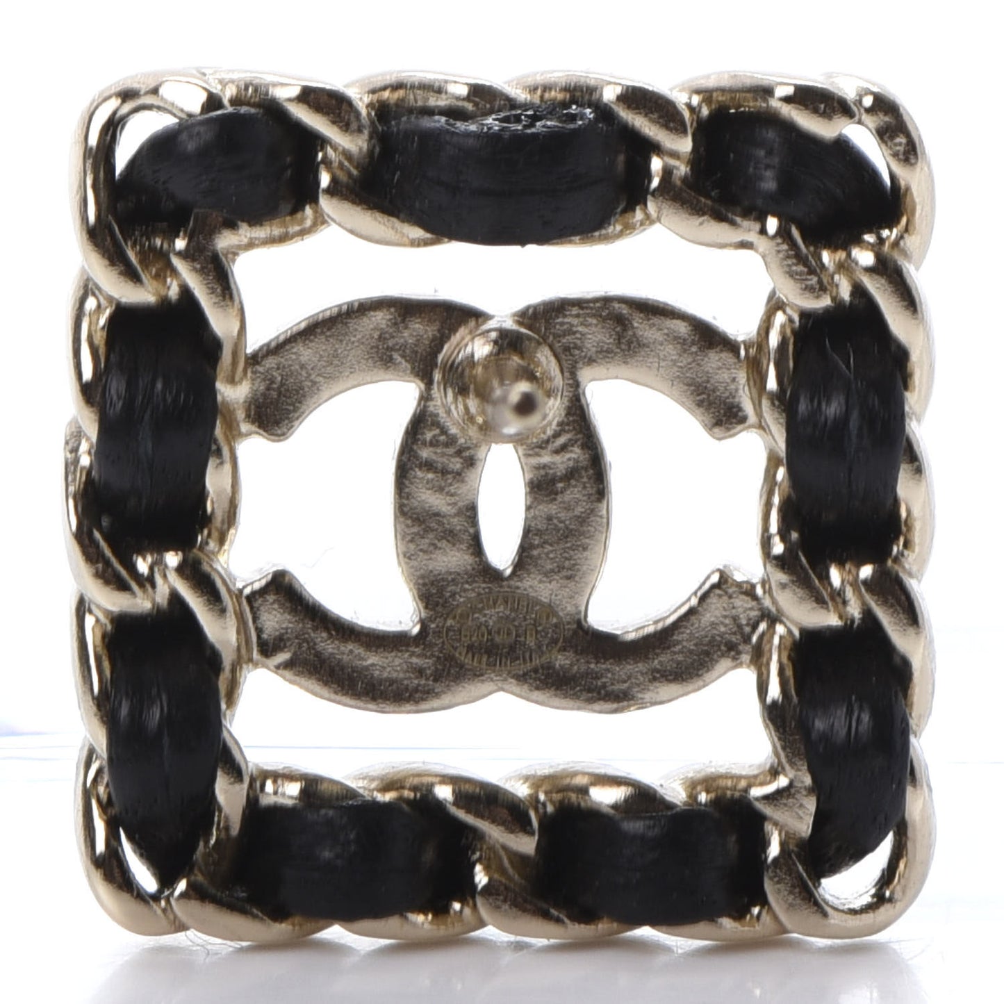 Crystal Lambskin Chain Sergeant Stud Earrings Black Gold