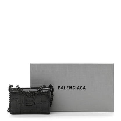Balenciaga Shiny Calfskin Monochrome Crocodile Embossed Mini Hourglass Wallet on Chain Black 13 of 13