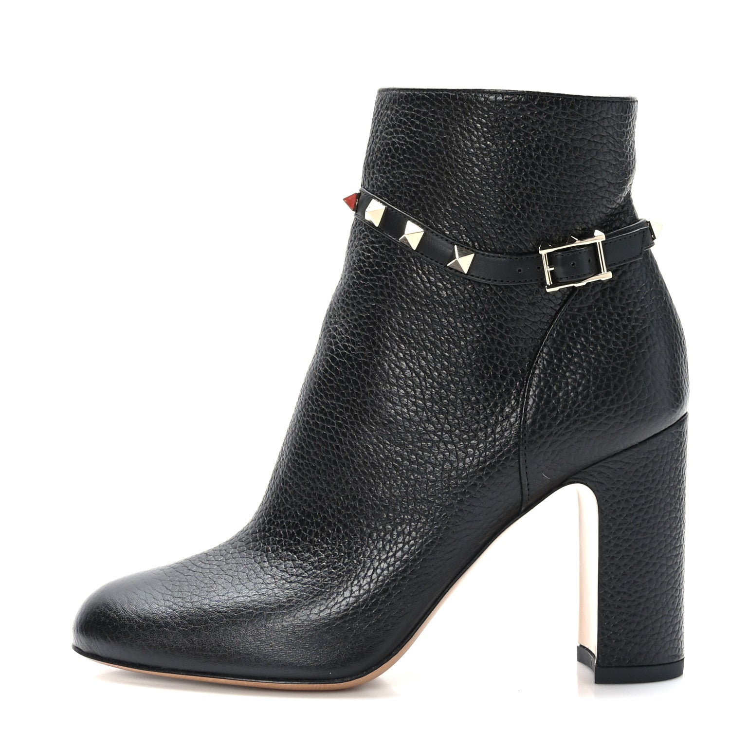 Valentino Garavani Grainy Calfskin Rockstud 90mm Booties 37 Black 1 of 8