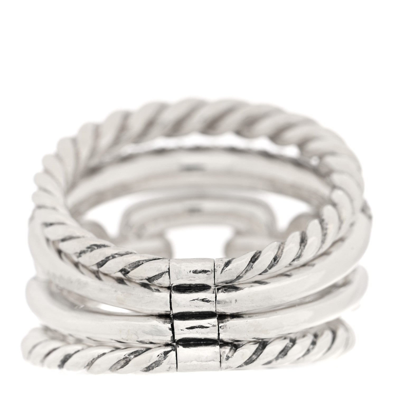 David Yurman Sterling Silver Diamond Wellesley Four-Row Ring 55 7.25 3 of 4