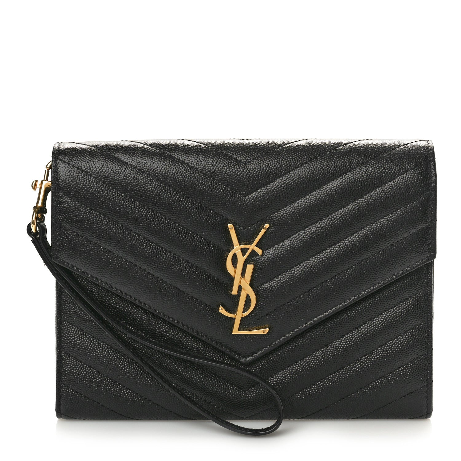 Saint Laurent Grain De Poudre Matelasse Chevron Monogram Envelope Clutch Black 1 of 10
