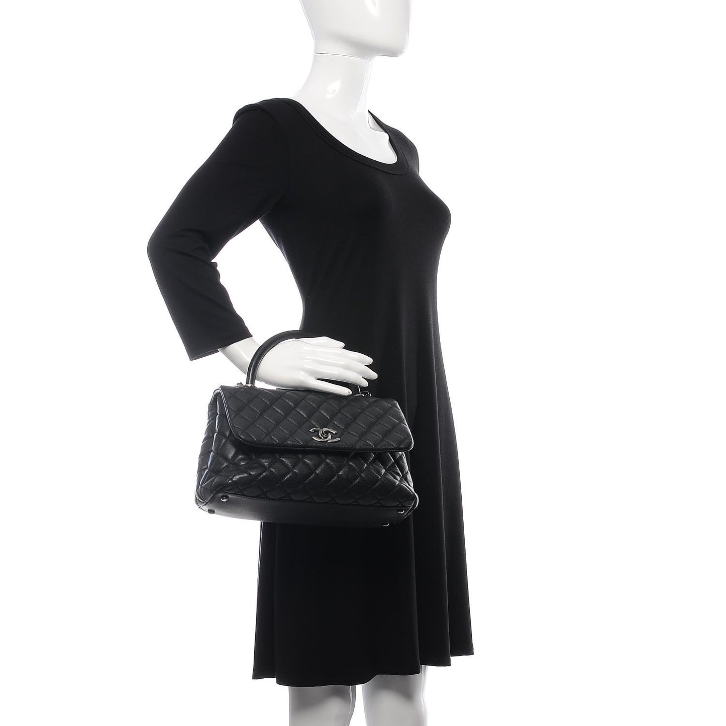 Caviar Quilted Small Coco Handle Flap Black