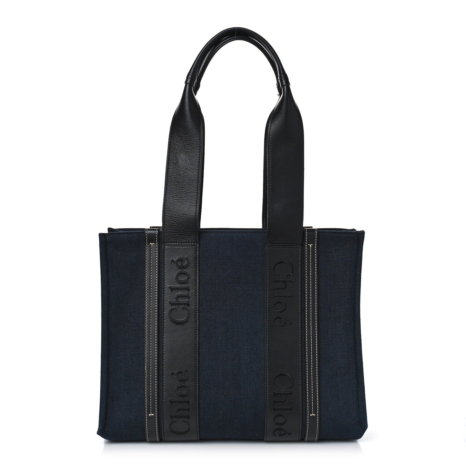 Chloe Calfskin Linen Medium Woody Tote Deep Denim 1 of 10