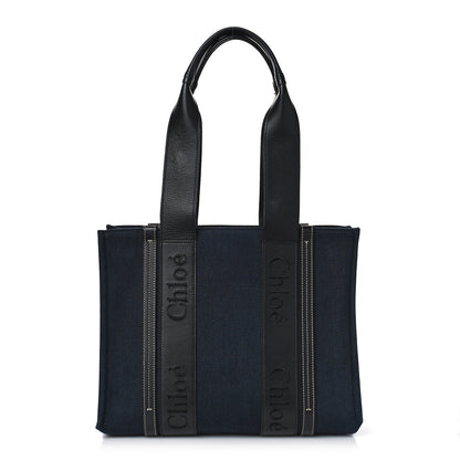Chloe Calfskin Linen Medium Woody Tote Deep Denim 1 of 10